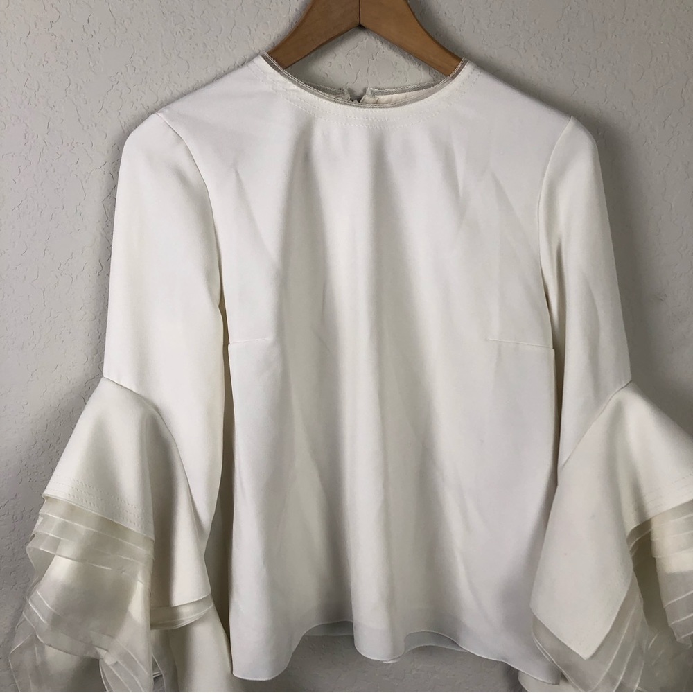ROKSANDA Top Rana White Tulle Trimmed Crepe Blouse - Picture 4 of 15